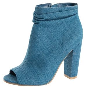 Fashionomics Blue Ankle Booties with Chunky Heel